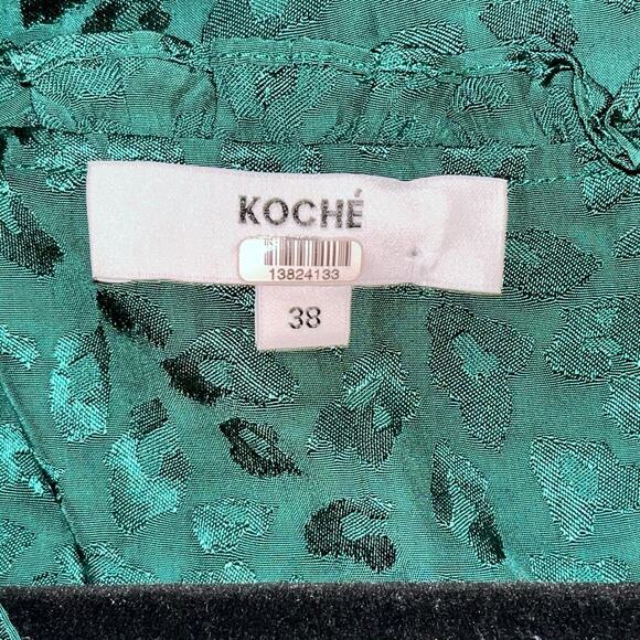 Koché Green Leopard Jacquard Tunic Dress with Lace Hem Size 38 (US 6) - Picture 9 of 11